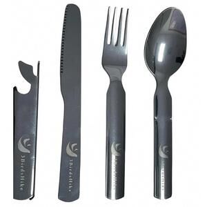 Camping Flatware Set 4in1 Stainless Spoon, Fork Knife Bottle